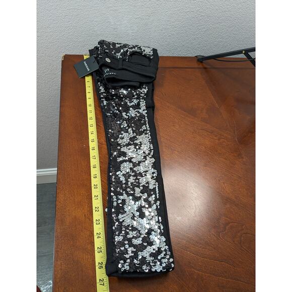Parisian Sequin Jeans Womens 2 Black Silver Skinny Concert Mid Rise Embellished - Picture 10 of 13